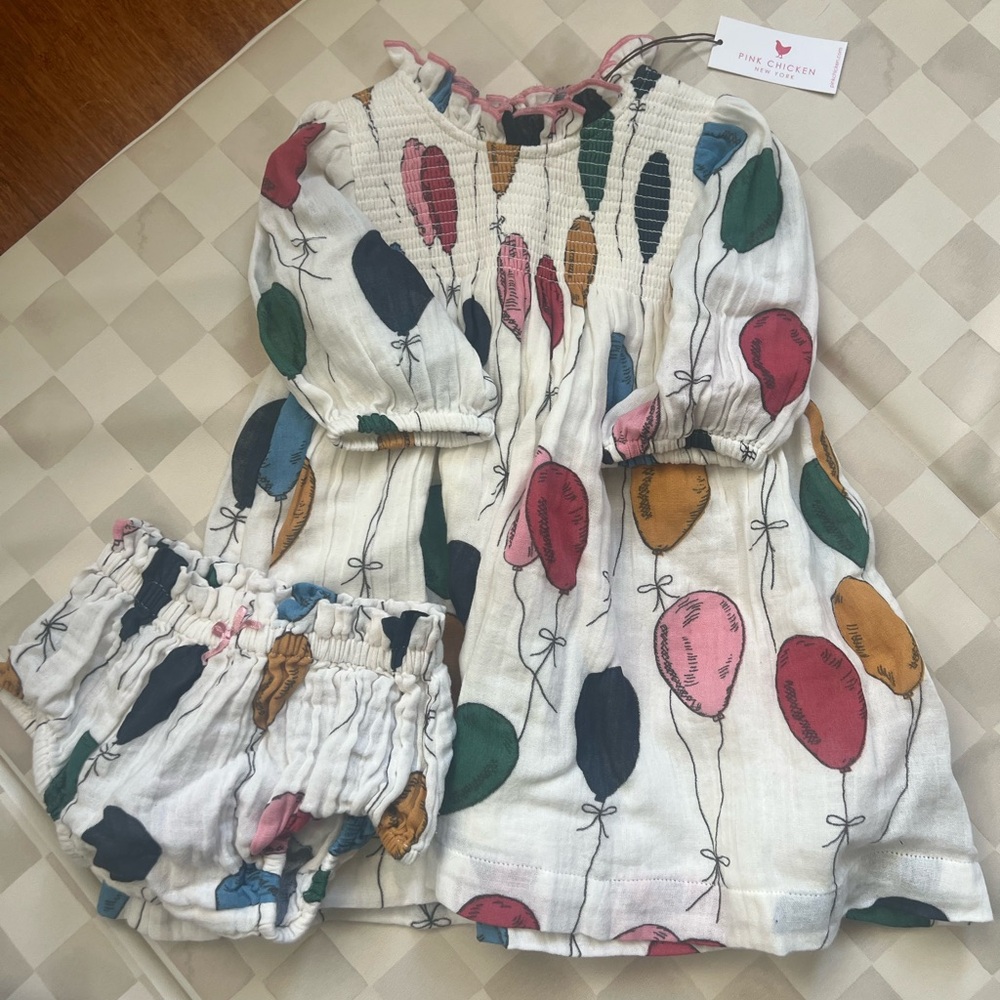 NWT! Baby Girls Stevie Puff Sleeve Dress Set, 6-12 mo